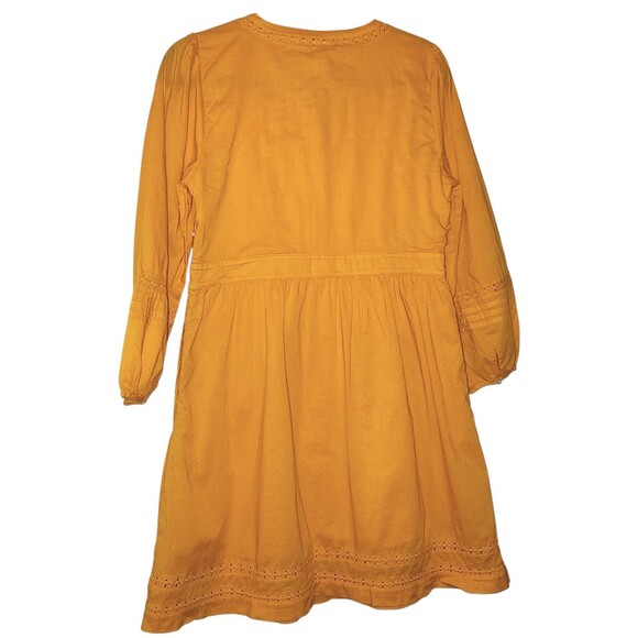 J. Crew Lace Trim Cotton A-line Mini Dress XS Yellow Gold Boho Peasant Rustic - Picture 4 of 4